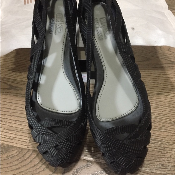 Sz 7 Black Melissa x Jason Wu Jean rubber ribbon flat - Picture 4 of 11